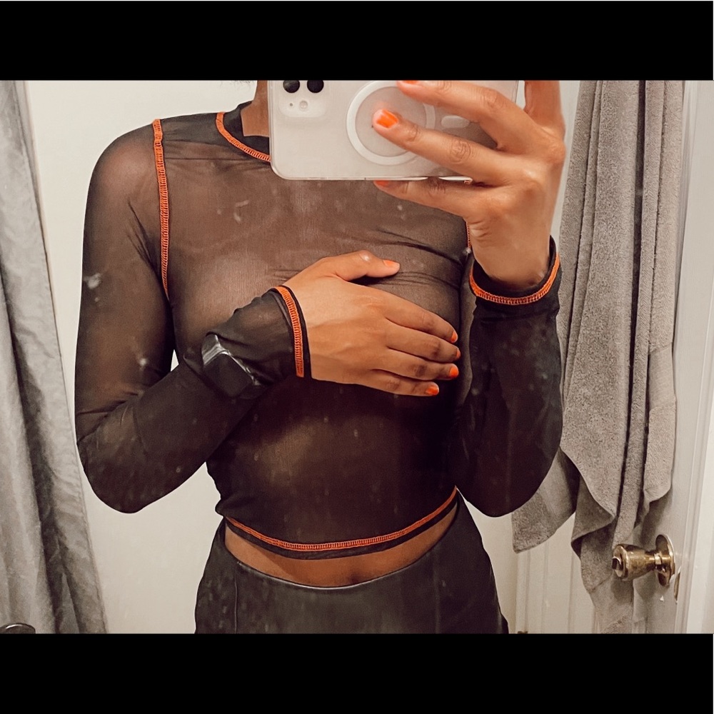 Asos orange stitching mesh long sleeve